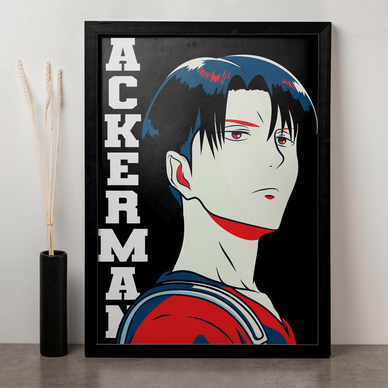 Attack on Titan Levi Ackerman Illustration Poster anime framed (13x19-Inch, Plexi-Glass, Textured Frame) - SoulAbiti