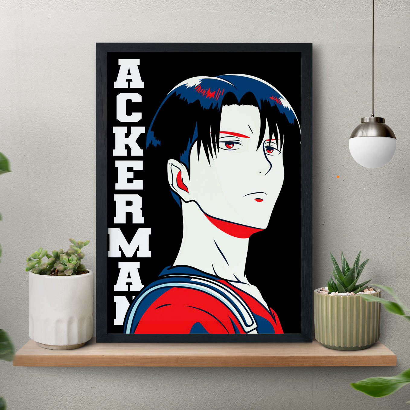 Attack on Titan Levi Ackerman Illustration Poster anime framed (13x19-Inch, Plexi-Glass, Textured Frame) - SoulAbiti