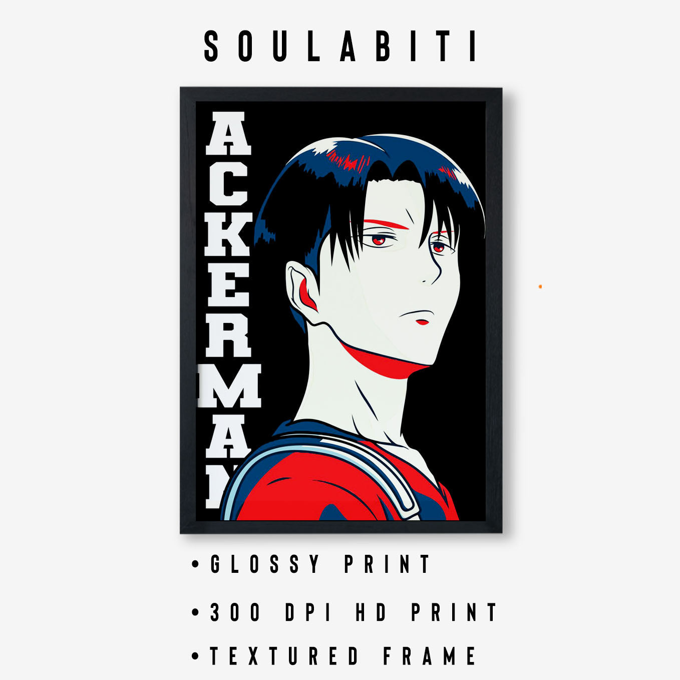Attack on Titan Levi Ackerman Illustration Poster anime framed (13x19-Inch, Plexi-Glass, Textured Frame) - SoulAbiti
