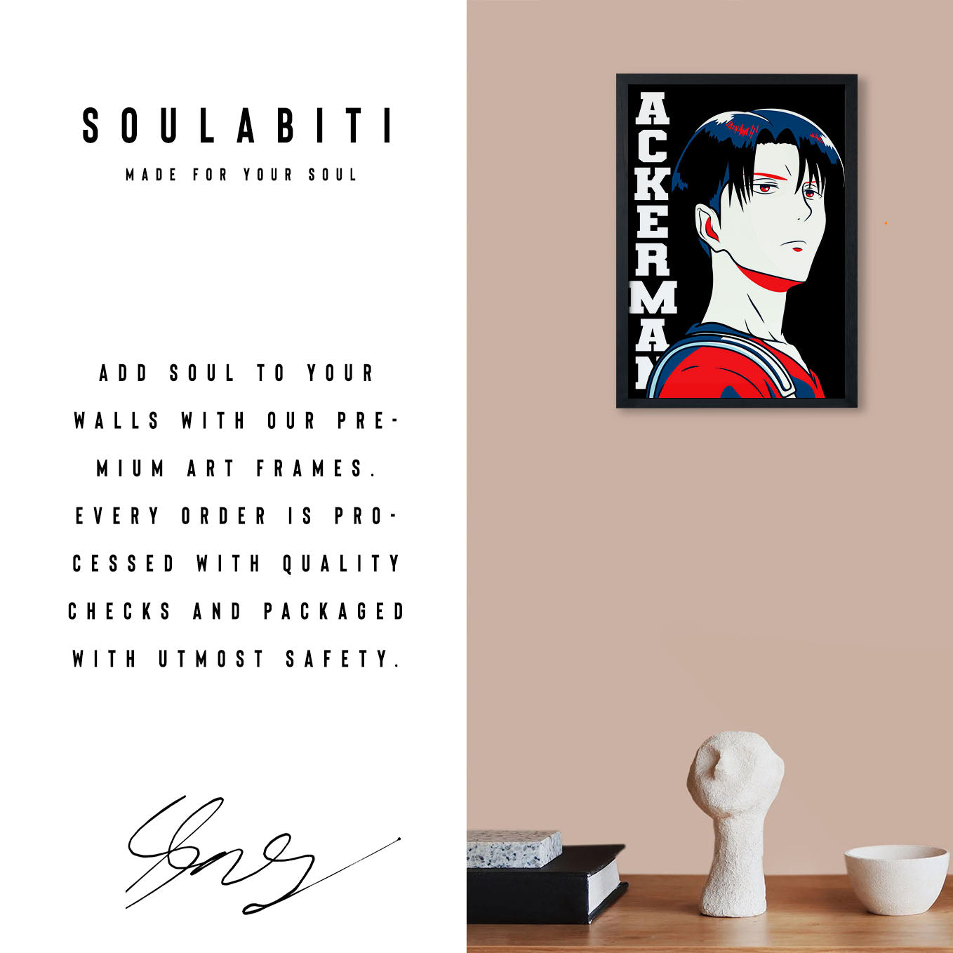Attack on Titan Levi Ackerman Illustration Poster anime framed (13x19-Inch, Plexi-Glass, Textured Frame) - SoulAbiti