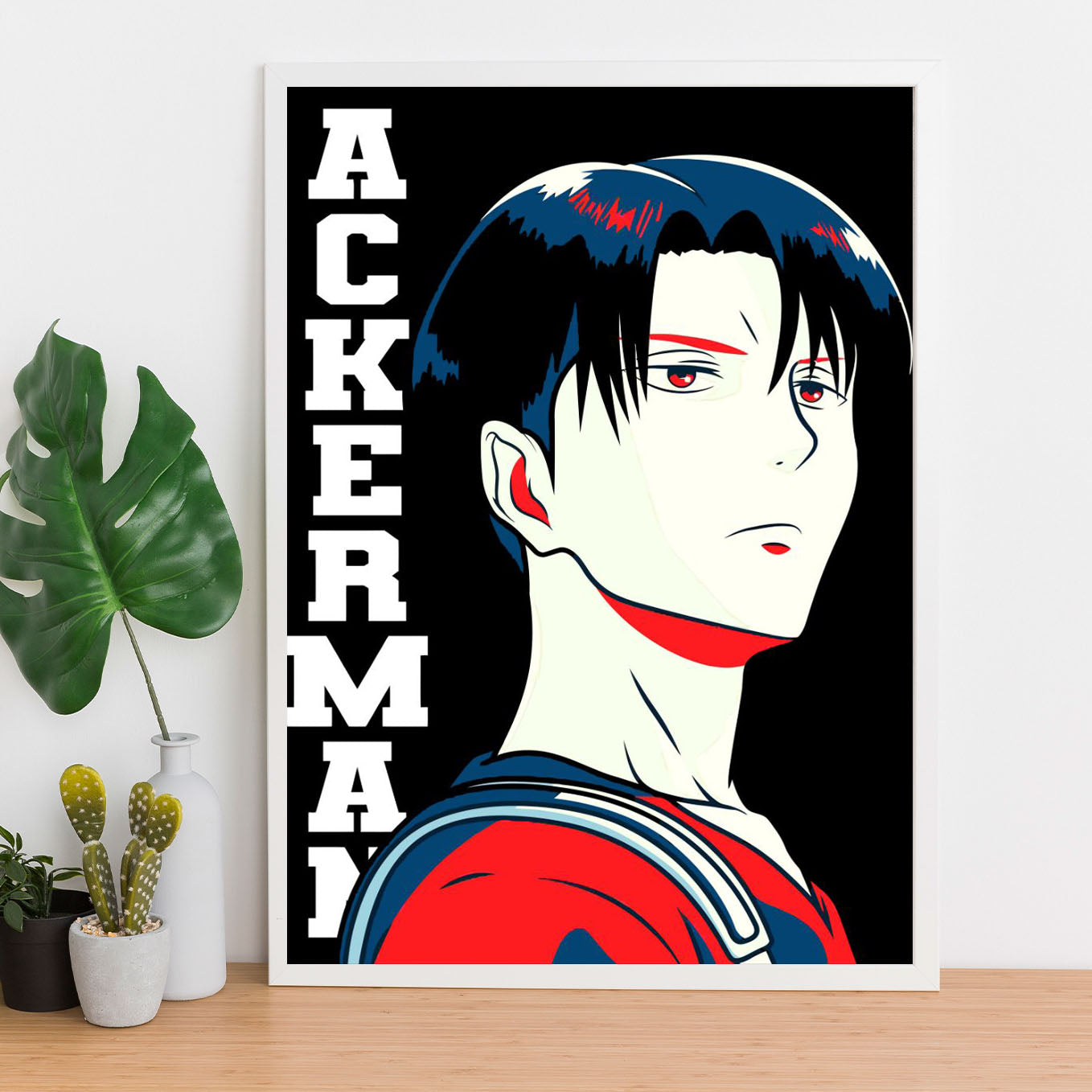 Attack on Titan Levi Ackerman Illustration Poster anime framed (13x19-Inch, Plexi-Glass, Textured Frame) - SoulAbiti