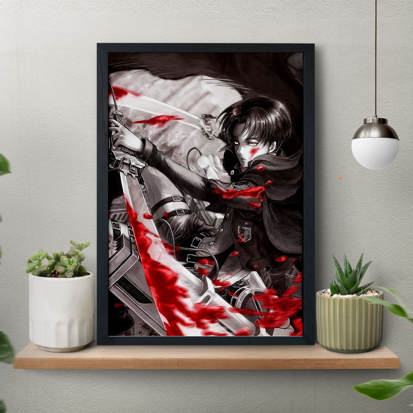 Attack on Titan Levi In Action Poster anime framed (13x19-Inch, Plexi-Glass, Textured Frame) - SoulAbiti