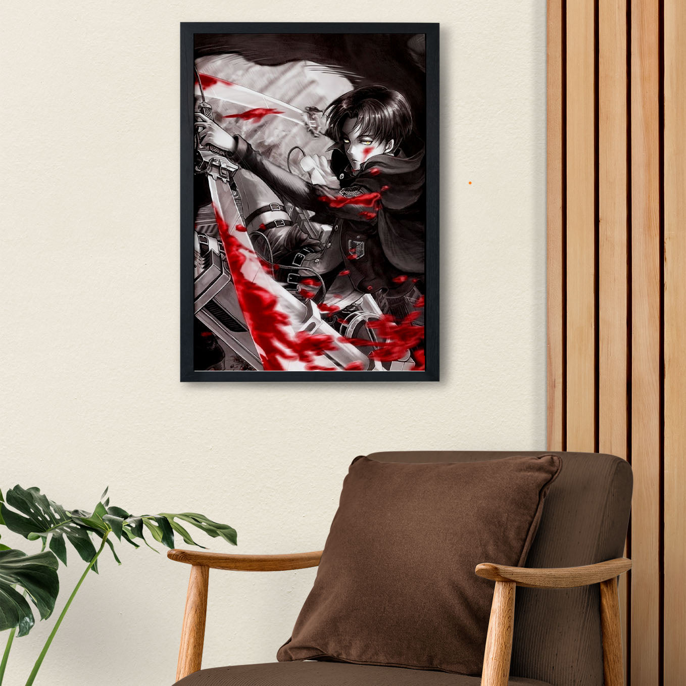 Attack on Titan Levi In Action Poster anime framed (13x19-Inch, Plexi-Glass, Textured Frame) - SoulAbiti