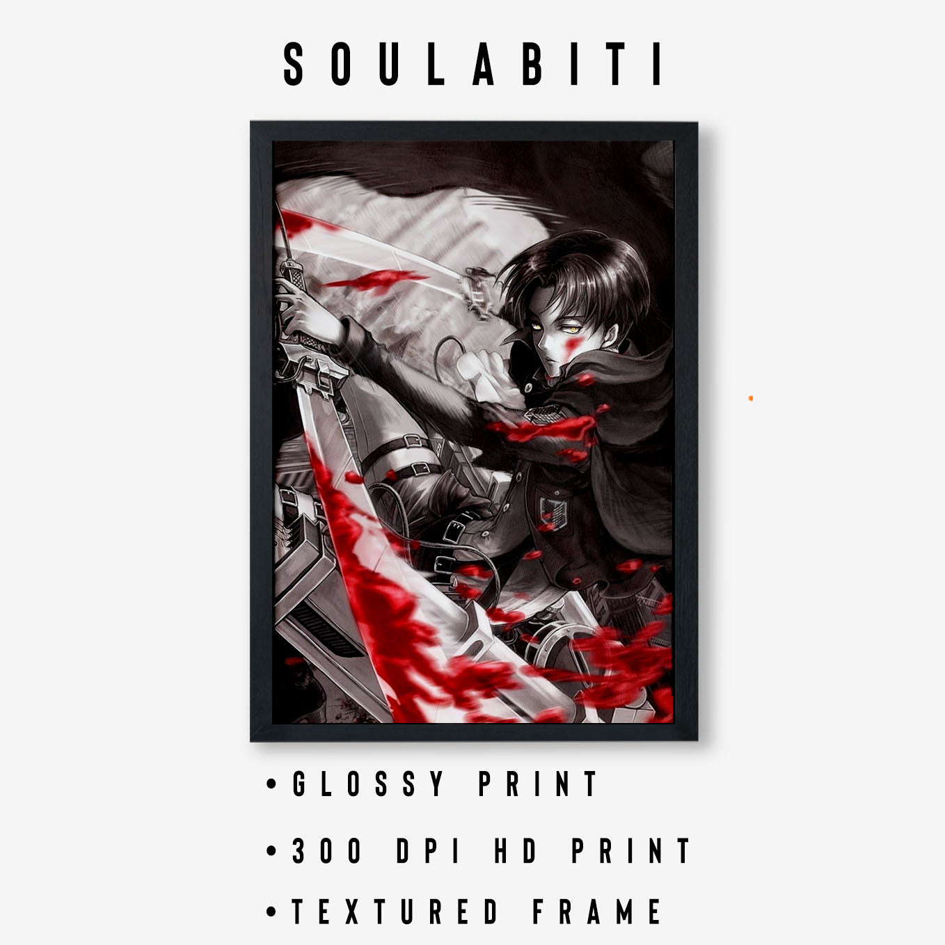 Attack on Titan Levi In Action Poster anime framed (13x19-Inch, Plexi-Glass, Textured Frame) - SoulAbiti