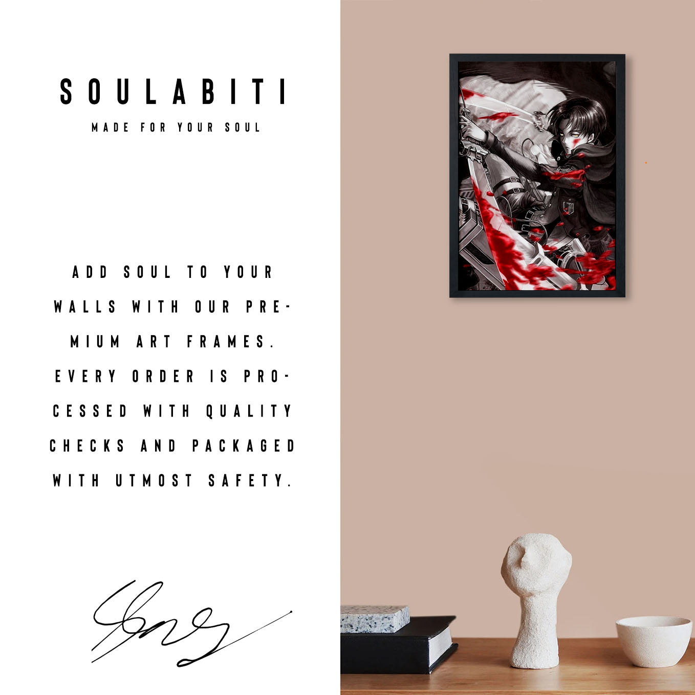 Attack on Titan Levi In Action Poster anime framed (13x19-Inch, Plexi-Glass, Textured Frame) - SoulAbiti