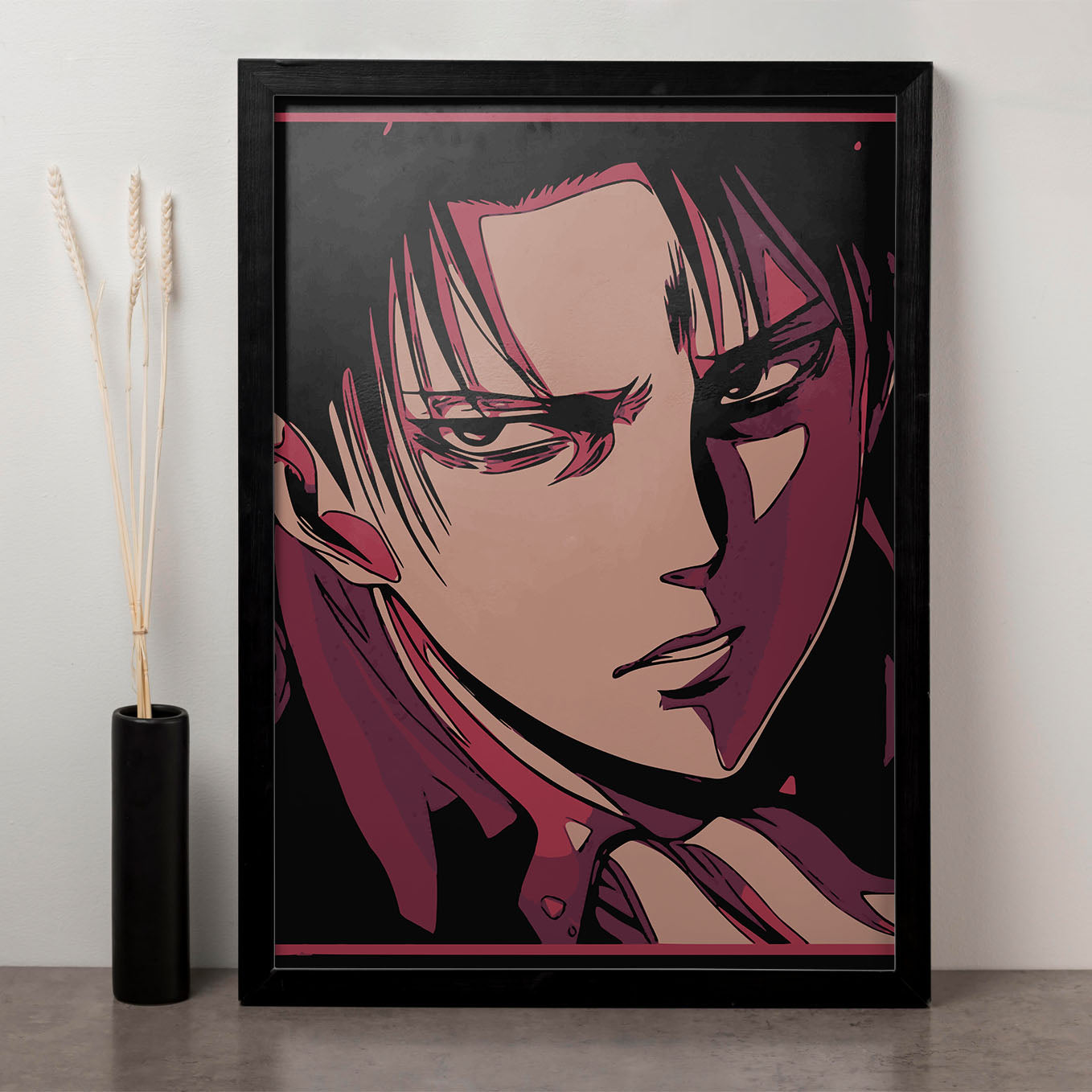 Attack on Titan Levi Poster anime framed (13x19-Inch, Plexi-Glass, Textured Frame) - SoulAbiti