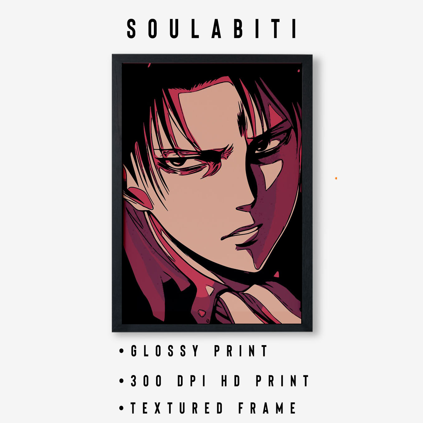 Attack on Titan Levi Poster anime framed (13x19-Inch, Plexi-Glass, Textured Frame) - SoulAbiti