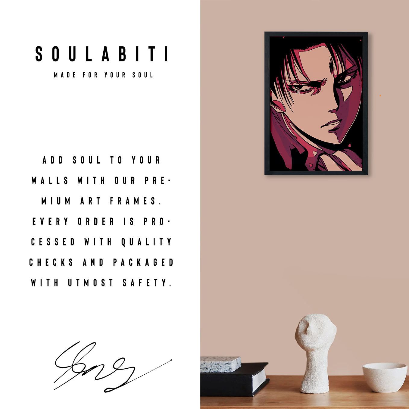 Attack on Titan Levi Poster anime framed (13x19-Inch, Plexi-Glass, Textured Frame) - SoulAbiti