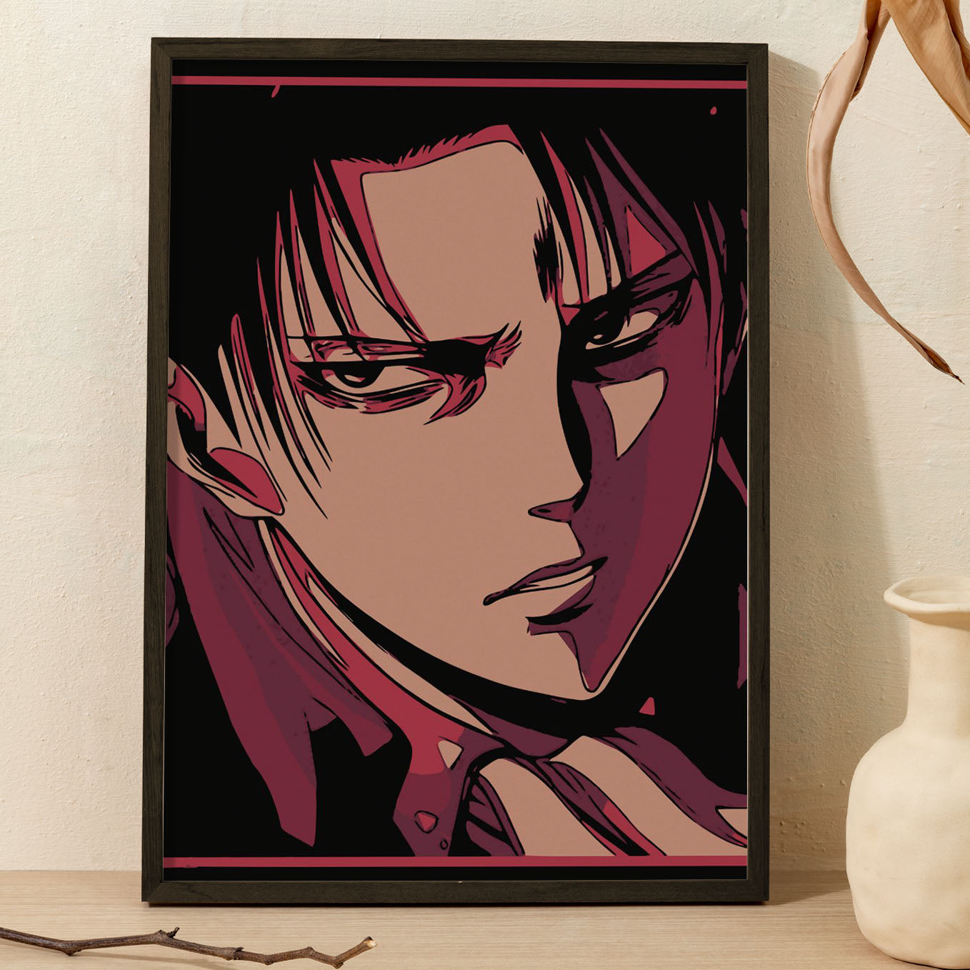 Attack on Titan Levi Poster anime framed (13x19-Inch, Plexi-Glass, Textured Frame) - SoulAbiti