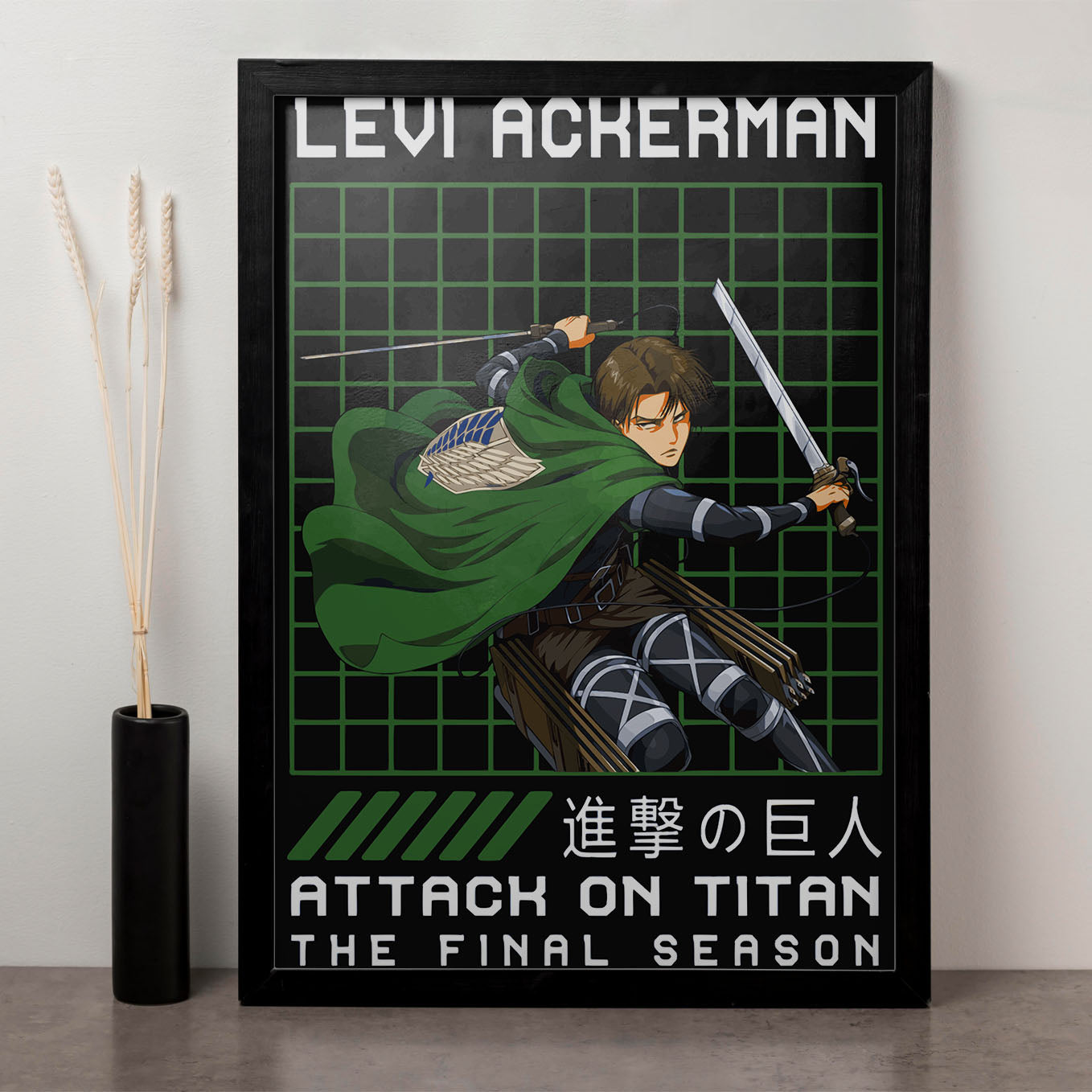 Attack on Titan Levi The Final Season Poster art framed (13x19-Inch, Plexi-Glass, Textured Frame) - SoulAbiti