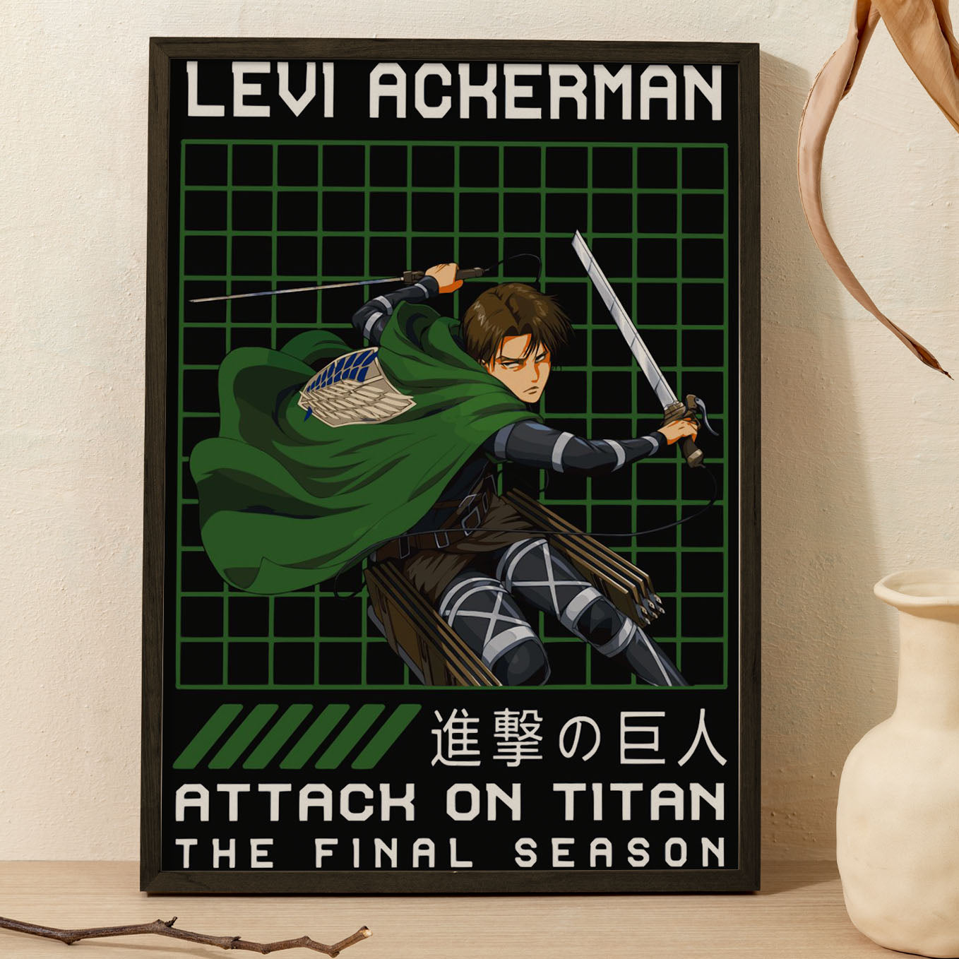 Attack on Titan Levi The Final Season Poster art framed (13x19-Inch, Plexi-Glass, Textured Frame) - SoulAbiti