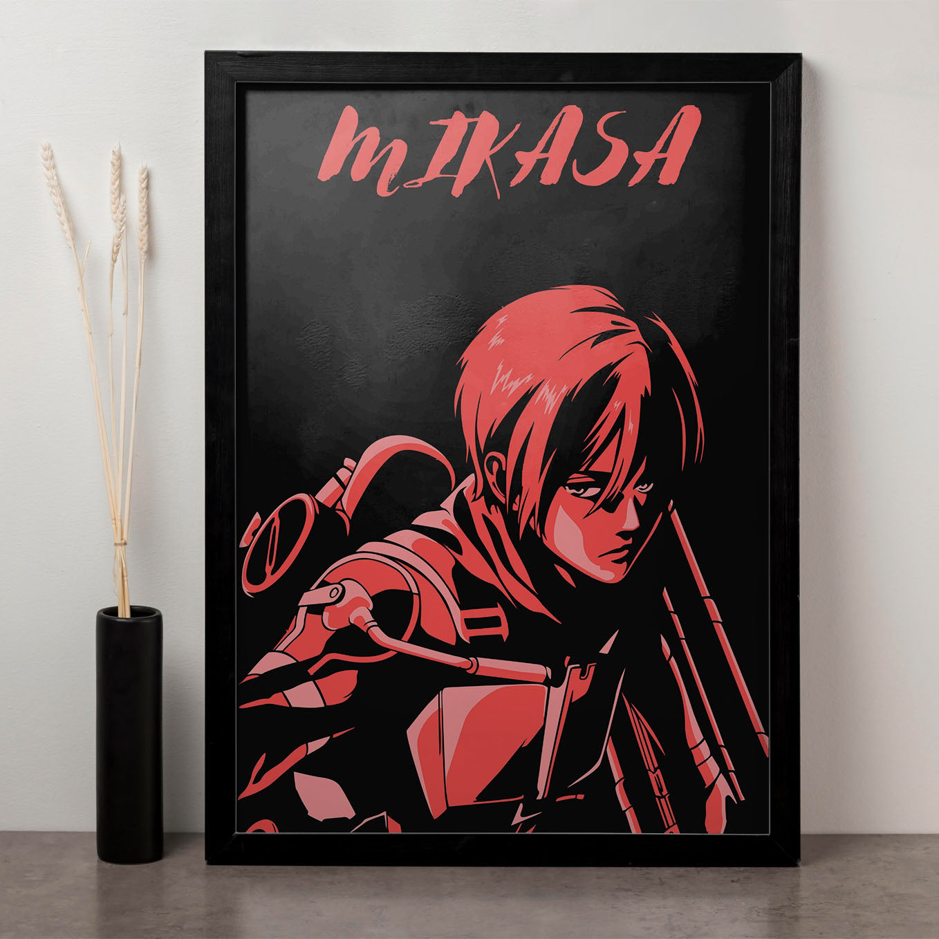 Attack on Titan Mikasa Ackerman Illustration Poster anime framed (13x19-Inch, Plexi-Glass, Textured Frame) - SoulAbiti
