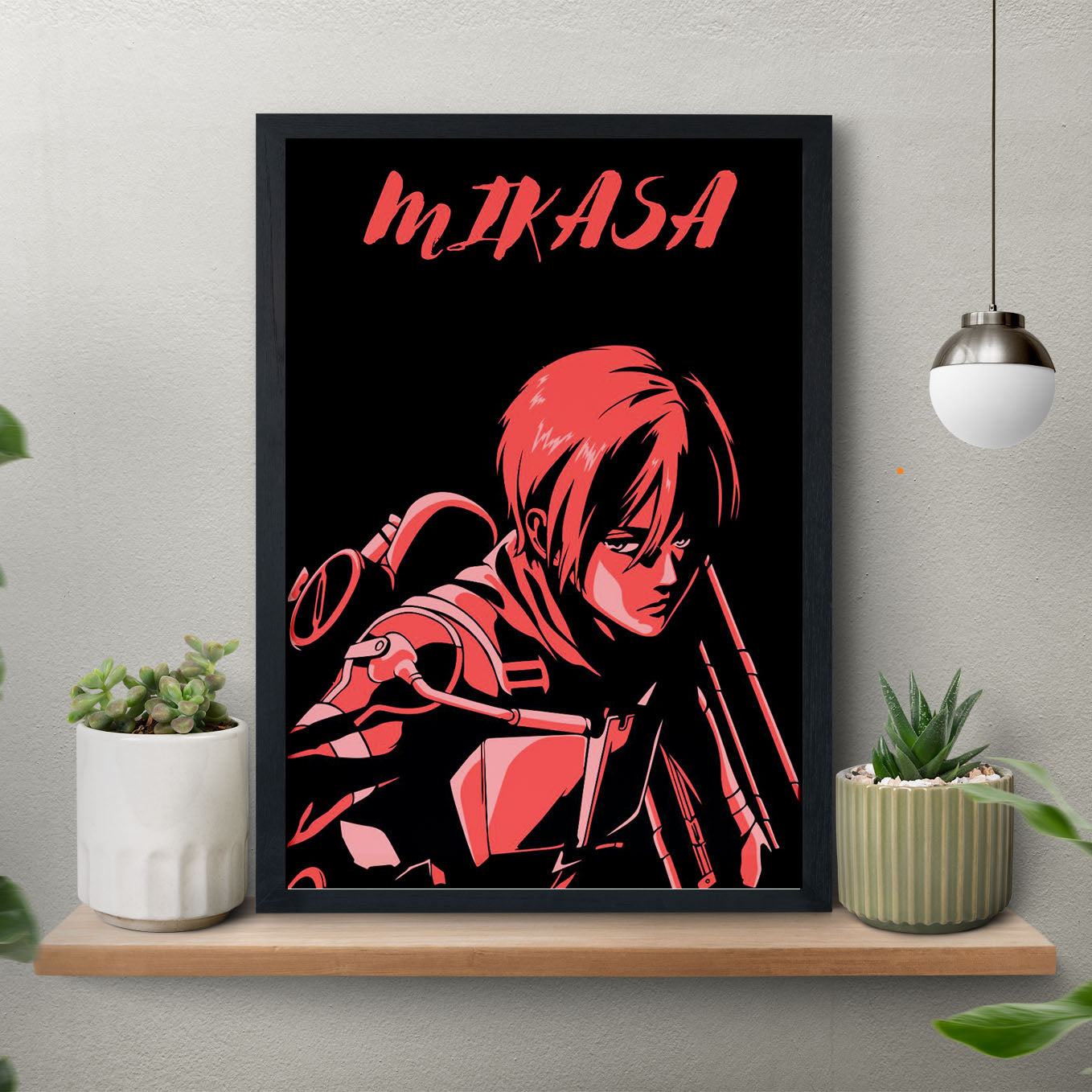 Attack on Titan Mikasa Ackerman Illustration Poster anime framed (13x19-Inch, Plexi-Glass, Textured Frame) - SoulAbiti