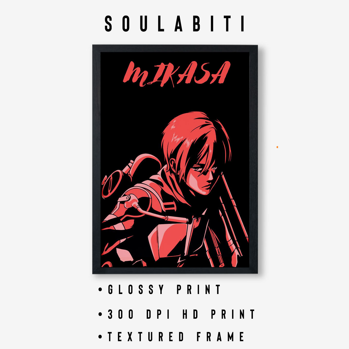 Attack on Titan Mikasa Ackerman Illustration Poster anime framed (13x19-Inch, Plexi-Glass, Textured Frame) - SoulAbiti