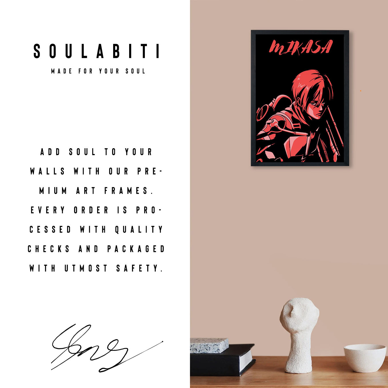 Attack on Titan Mikasa Ackerman Illustration Poster anime framed (13x19-Inch, Plexi-Glass, Textured Frame) - SoulAbiti