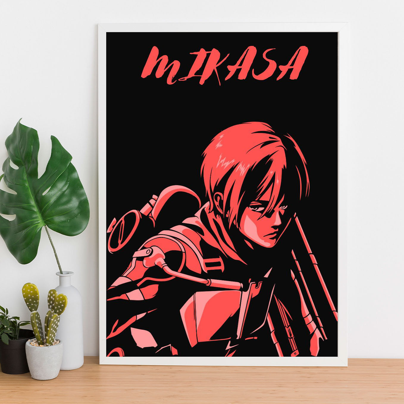 Attack on Titan Mikasa Ackerman Illustration Poster anime framed (13x19-Inch, Plexi-Glass, Textured Frame) - SoulAbiti