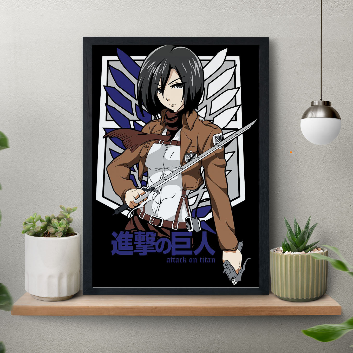 Attack on Titan Mikasa Ackerman Survey corps Poster framed (13x19-Inch, Plexi-Glass, Textured Frame) - SoulAbiti