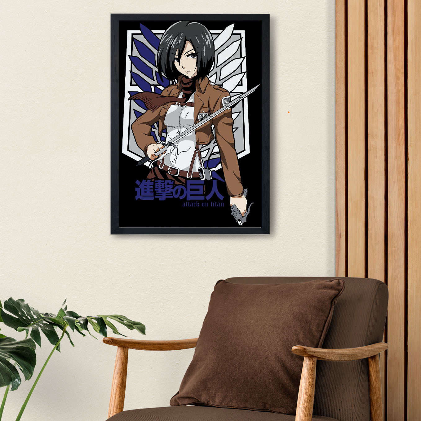Attack on Titan Mikasa Ackerman Survey corps Poster framed (13x19-Inch, Plexi-Glass, Textured Frame) - SoulAbiti