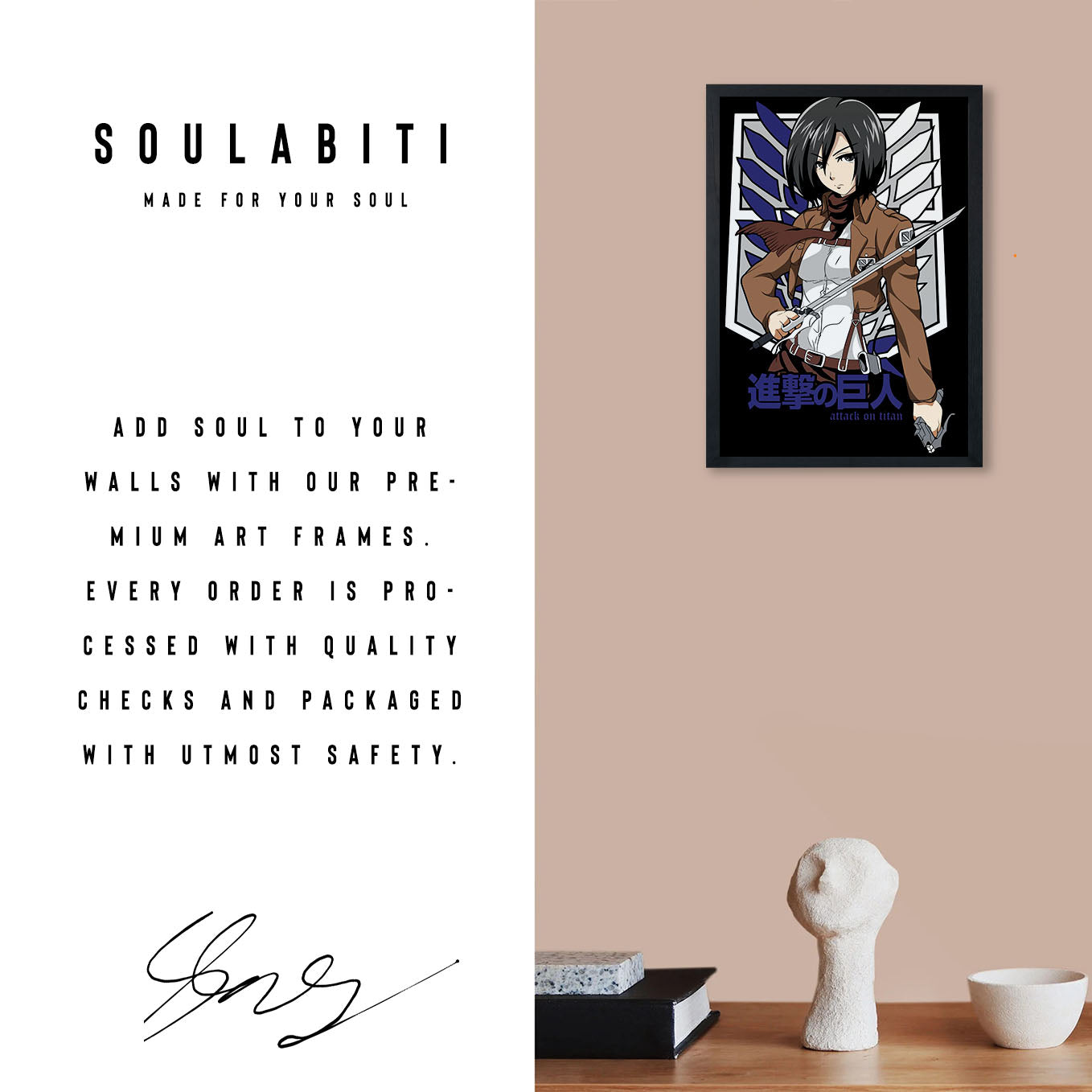 Attack on Titan Mikasa Ackerman Survey corps Poster framed (13x19-Inch, Plexi-Glass, Textured Frame) - SoulAbiti