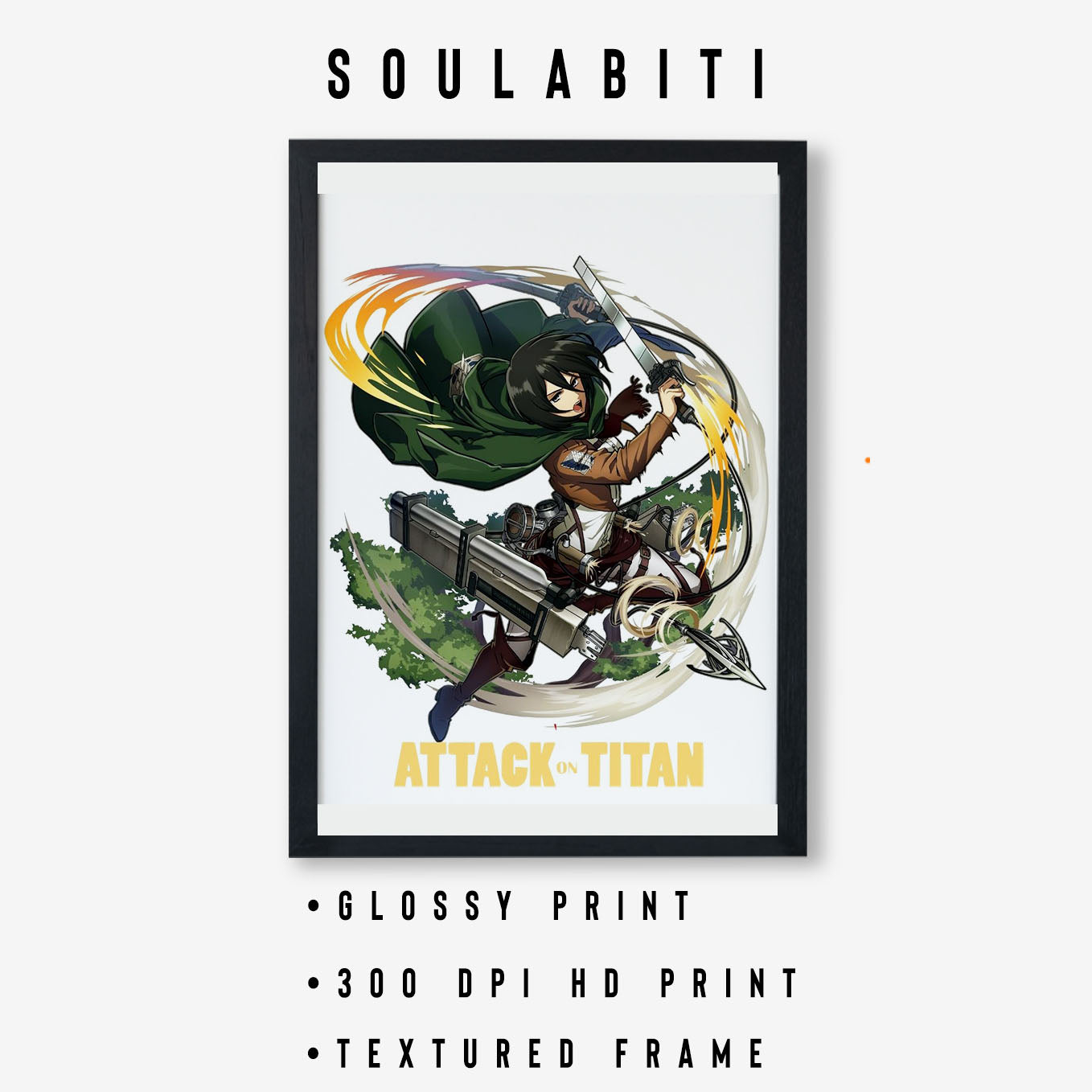 Attack on Titan Mikasa Poster anime framed (13x19-Inch, Plexi-Glass, Textured Frame) - SoulAbiti