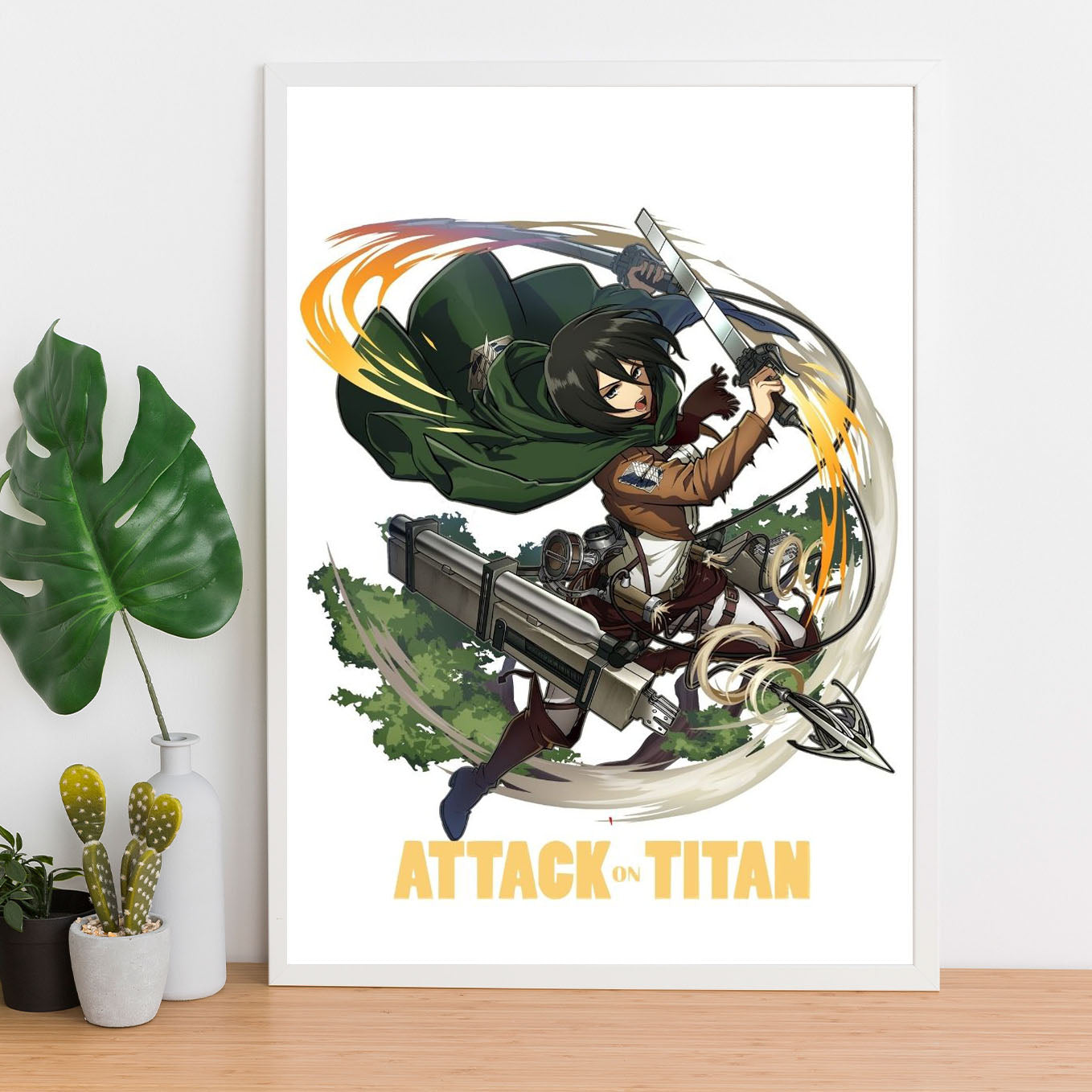 Attack on Titan Mikasa Poster anime framed (13x19-Inch, Plexi-Glass, Textured Frame) - SoulAbiti