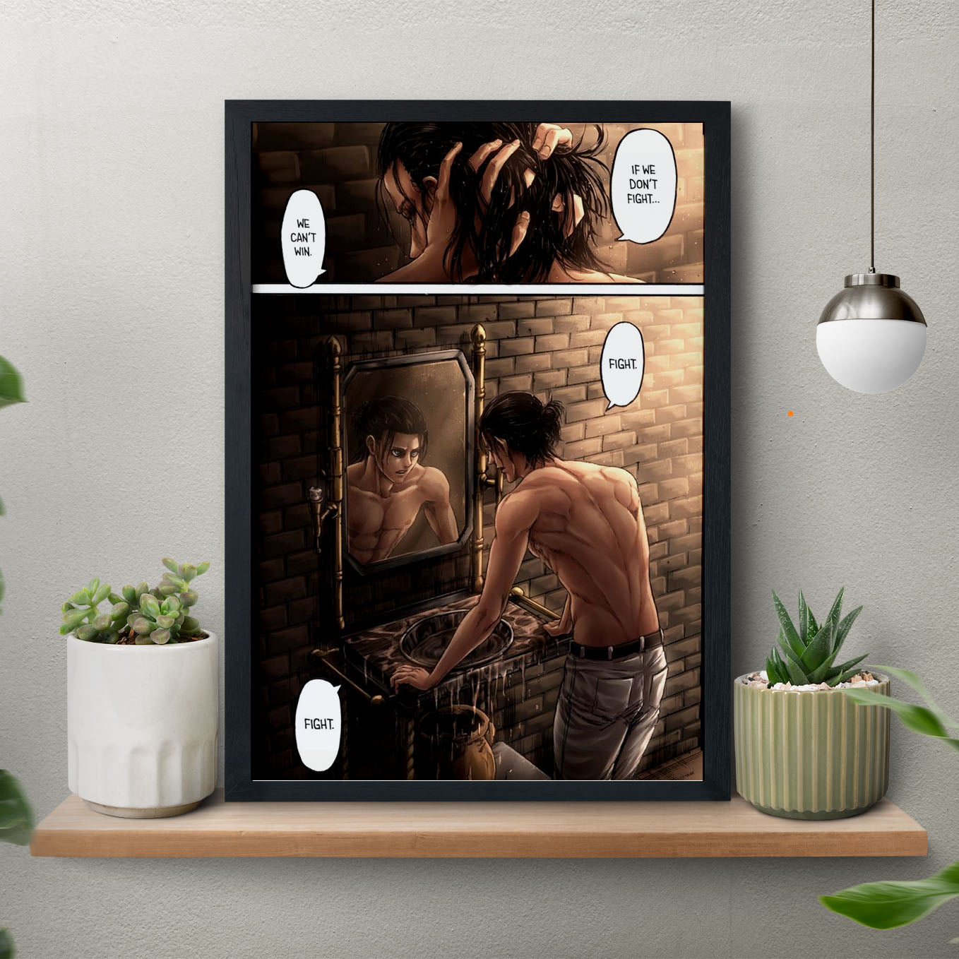 Attack on Titan Tatakae Eren Yeager anime Poster framed (13x19-Inch, Plexi-Glass, Textured Frame) - SoulAbiti