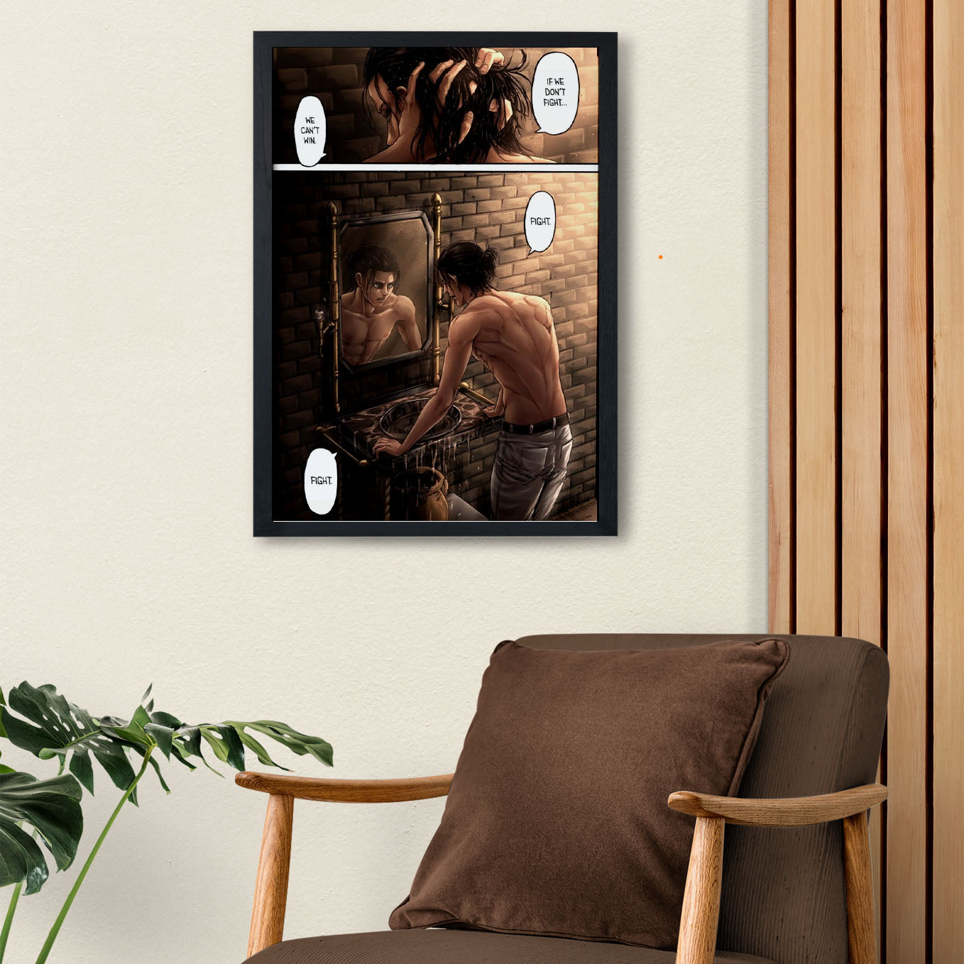 Attack on Titan Tatakae Eren Yeager anime Poster framed (13x19-Inch, Plexi-Glass, Textured Frame) - SoulAbiti