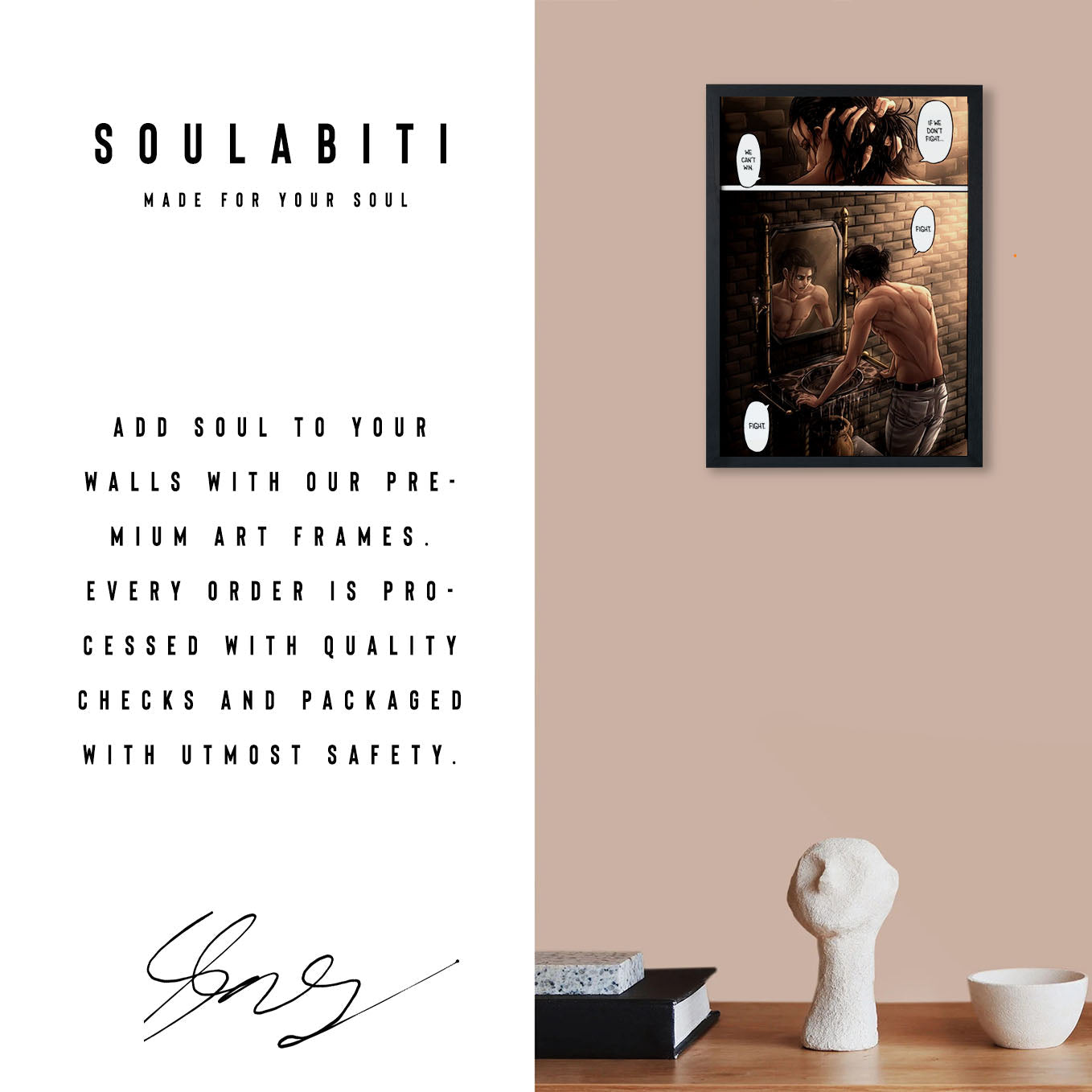 Attack on Titan Tatakae Eren Yeager anime Poster framed (13x19-Inch, Plexi-Glass, Textured Frame) - SoulAbiti