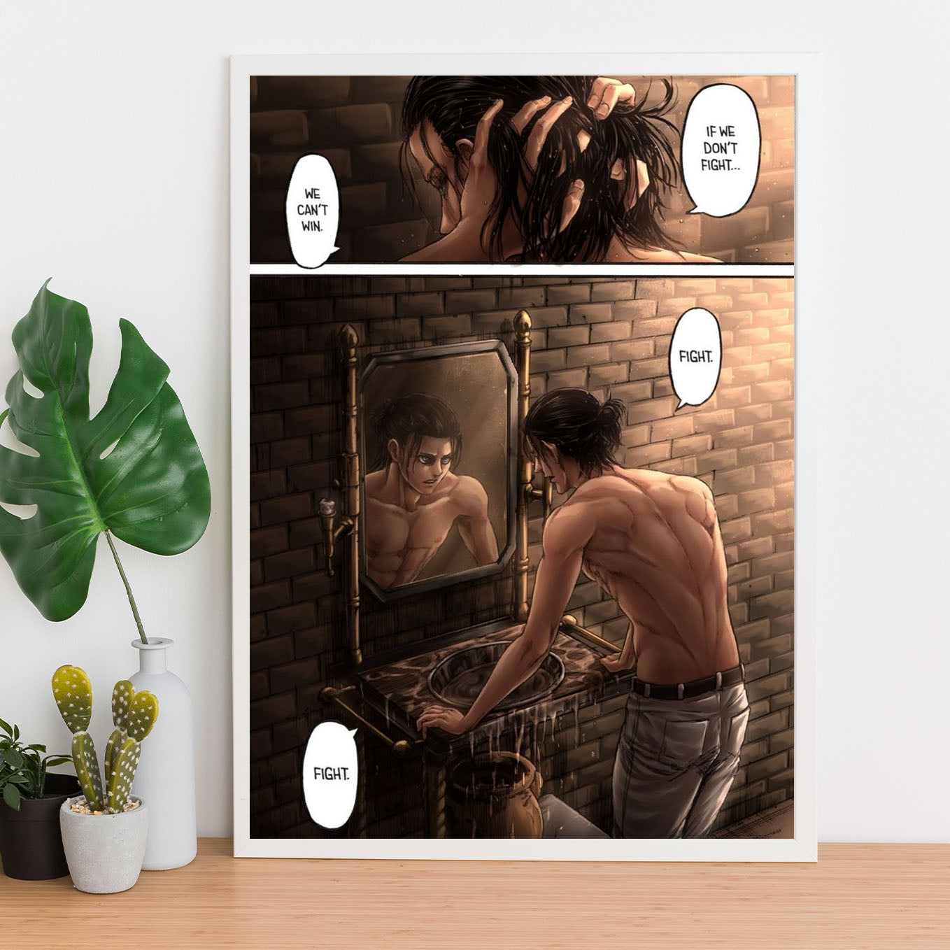 Attack on Titan Tatakae Eren Yeager anime Poster framed (13x19-Inch, Plexi-Glass, Textured Frame) - SoulAbiti