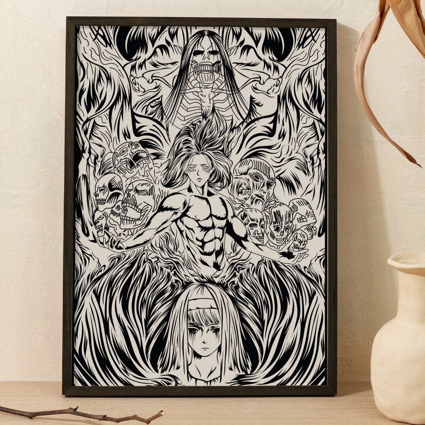 Attack on Titan Ymir Founding Titan anime Poster framed (13x19-Inch, Plexi-Glass, Textured Frame) - SoulAbiti