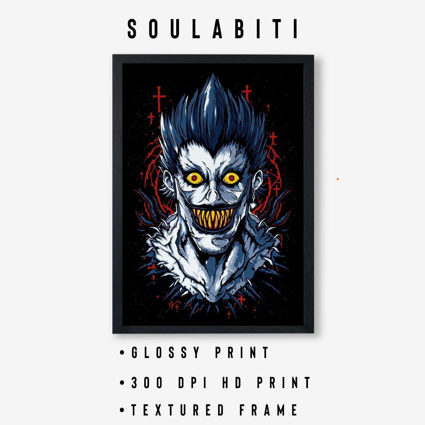 Death Note Ryuk Poster Anime Print Framed (13x19-Inch, Plexi-Glass, Textured Frame) - SoulAbiti