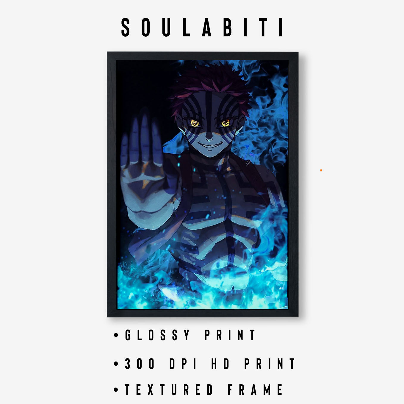 Demon Slayer Akaza Poster art framed (13x19-Inch, Plexi-Glass, Textured Frame) - SoulAbiti