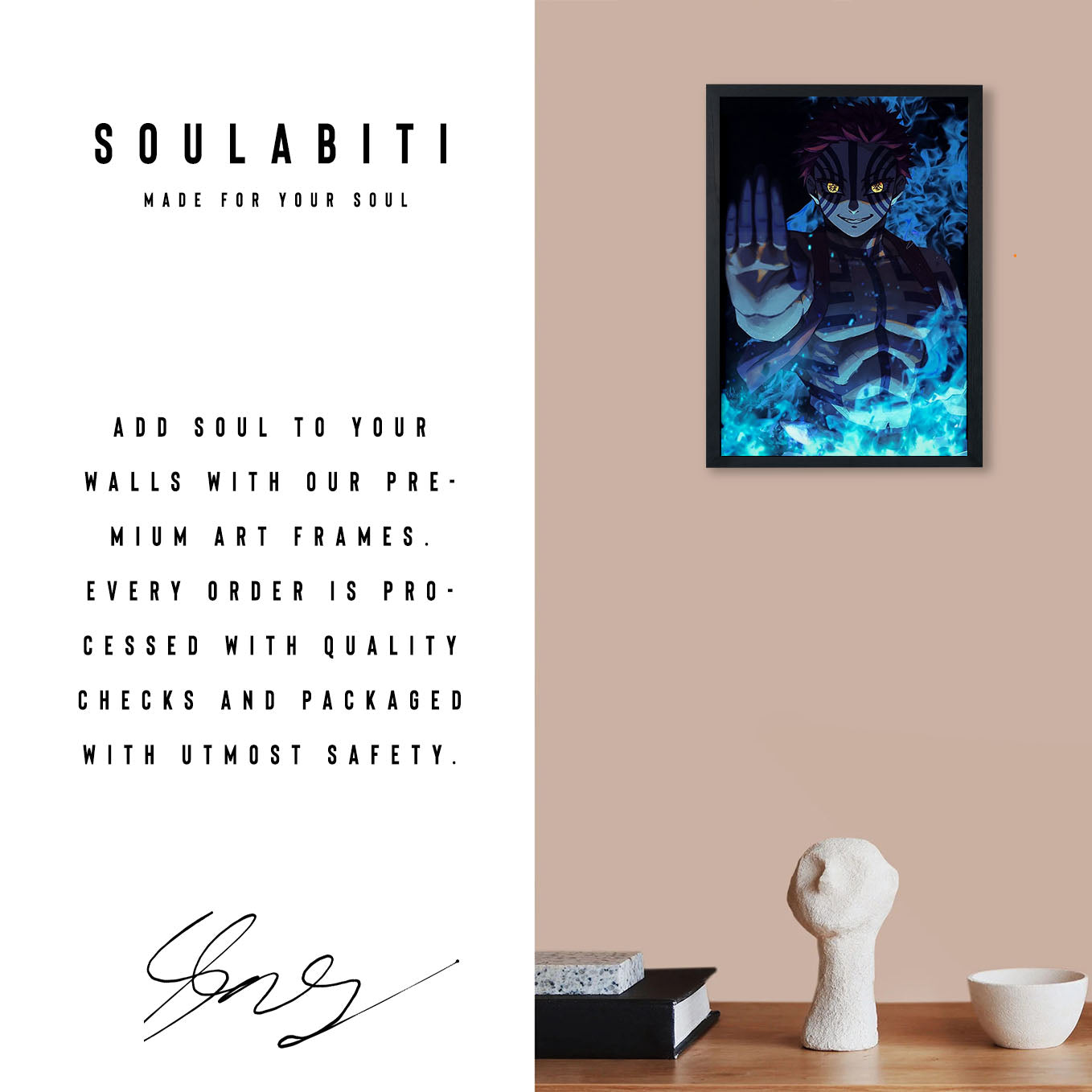 Demon Slayer Akaza Poster art framed (13x19-Inch, Plexi-Glass, Textured Frame) - SoulAbiti