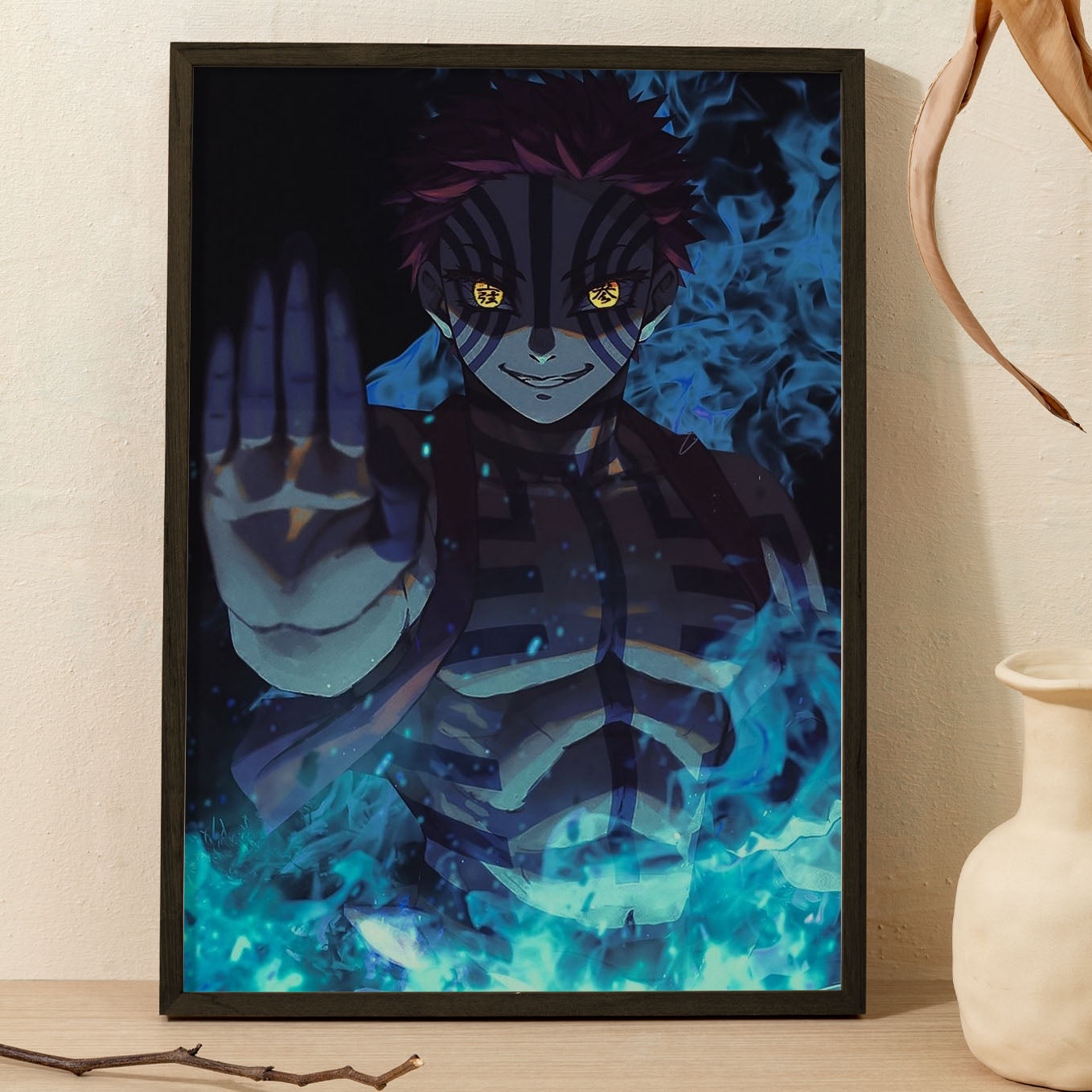 Demon Slayer Akaza Poster art framed (13x19-Inch, Plexi-Glass, Textured Frame) - SoulAbiti