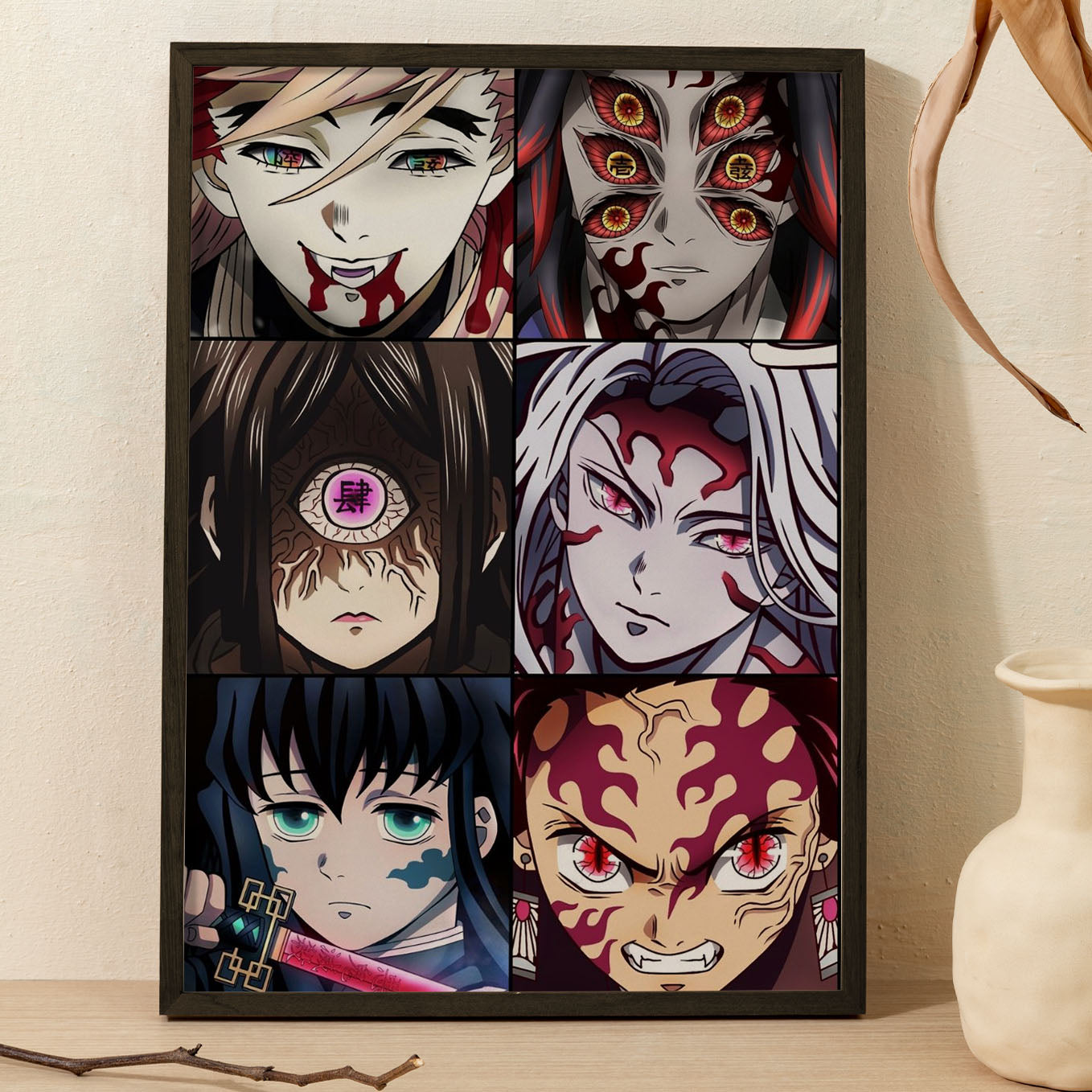 Demon Slayer Demon Collage Poster art framed 13x19-Inch - SoulAbiti