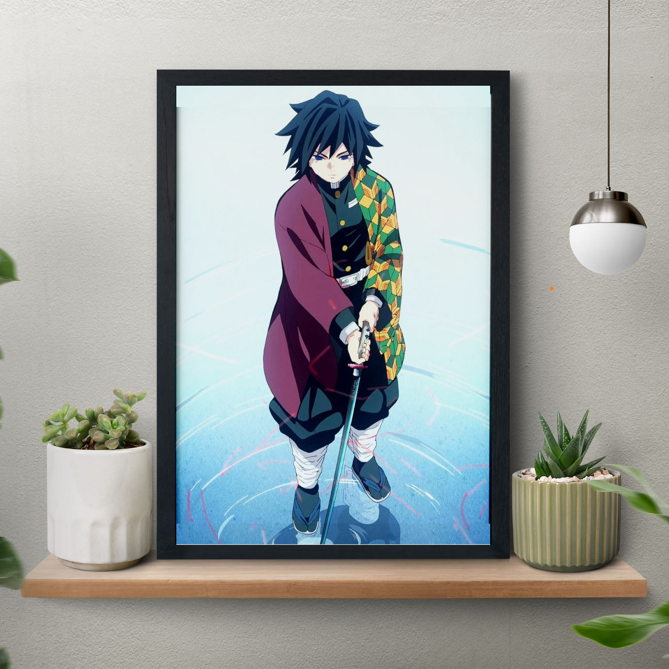 Demon Slayer Giyu Tomioka Dead Calm Poster art framed 13x19-Inch - SoulAbiti