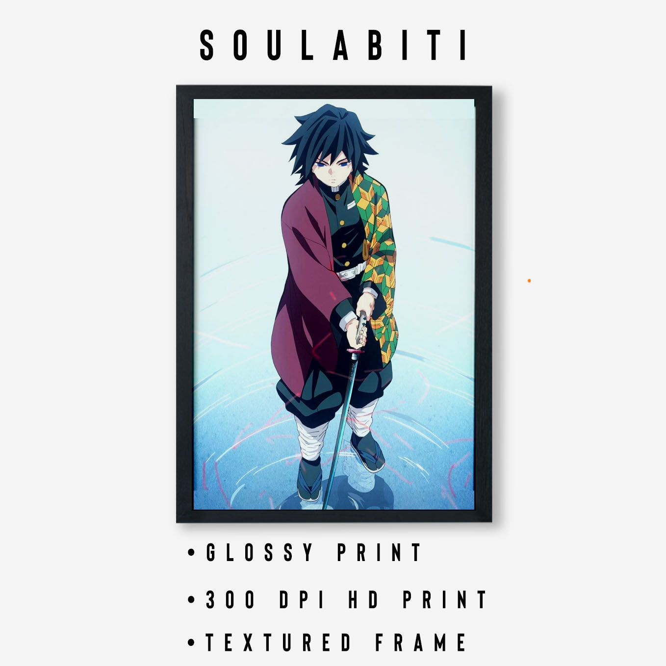 Demon Slayer Giyu Tomioka Dead Calm Poster art framed 13x19-Inch - SoulAbiti