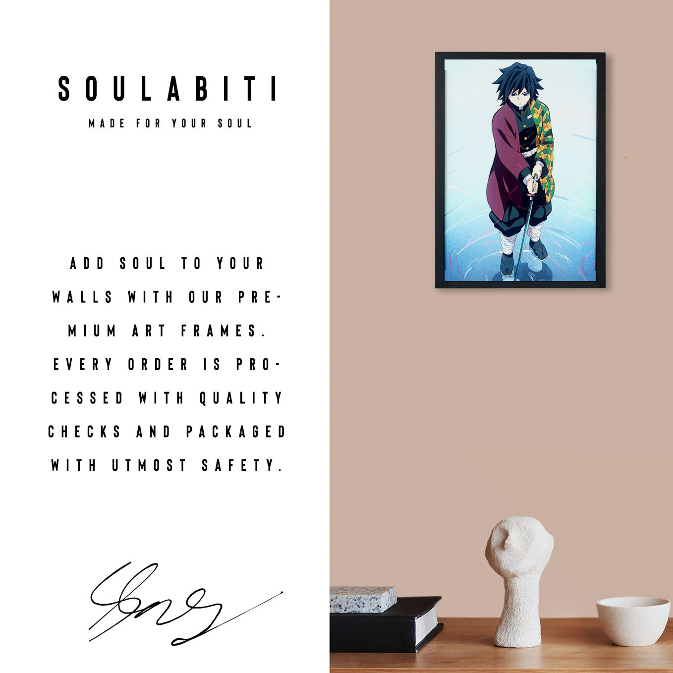Demon Slayer Giyu Tomioka Dead Calm Poster art framed 13x19-Inch - SoulAbiti