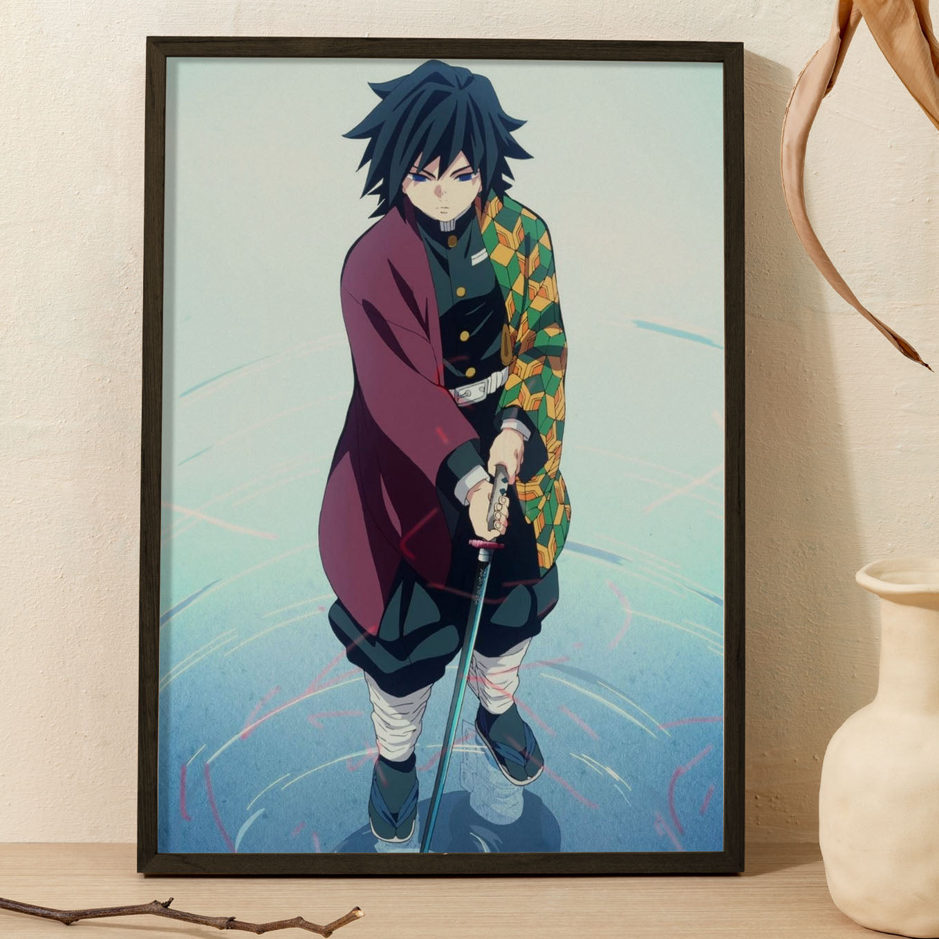 Demon Slayer Giyu Tomioka Dead Calm Poster art framed 13x19-Inch - SoulAbiti