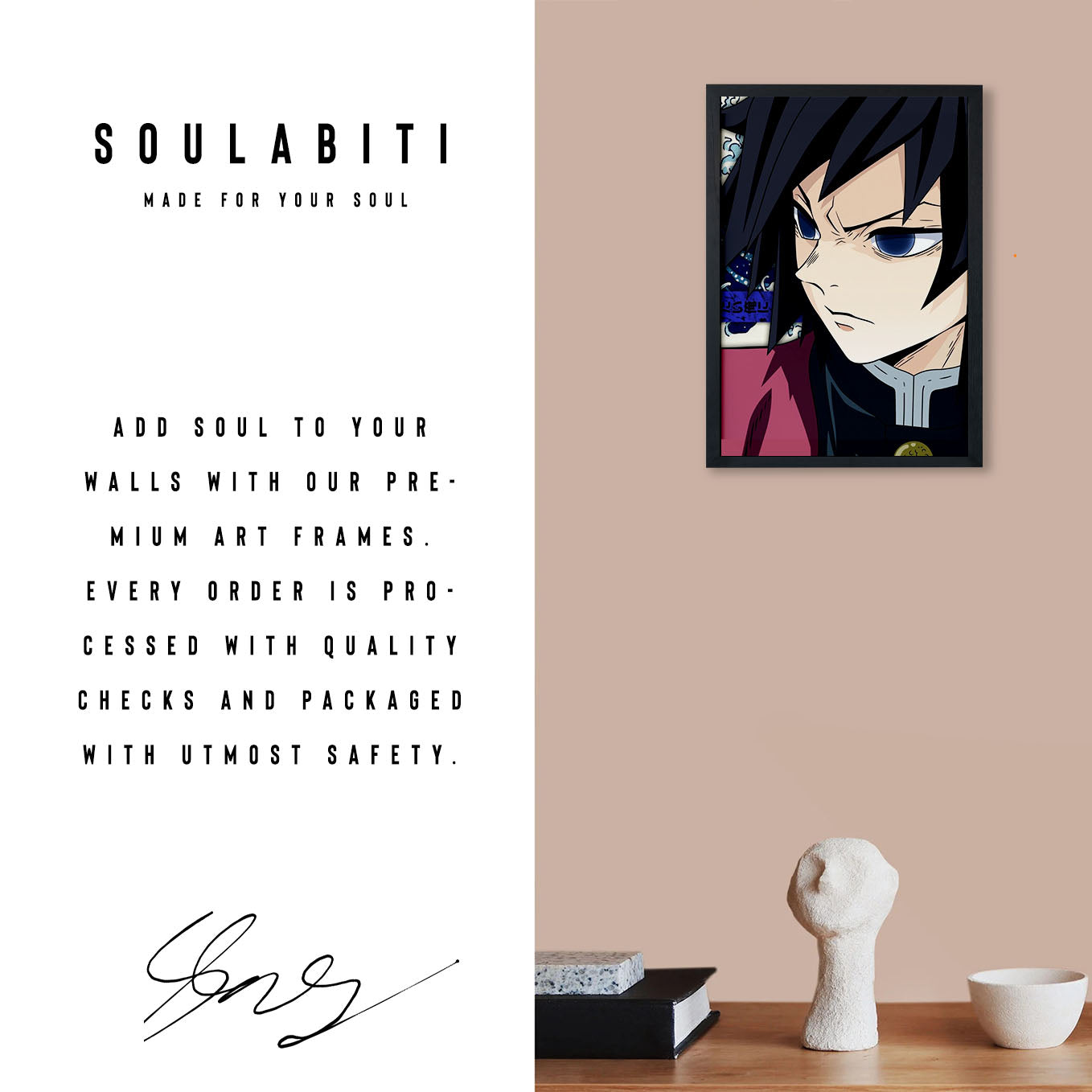 Demon Slayer Giyu Tomioka Hashira Poster art framed 13x19-Inch - SoulAbiti