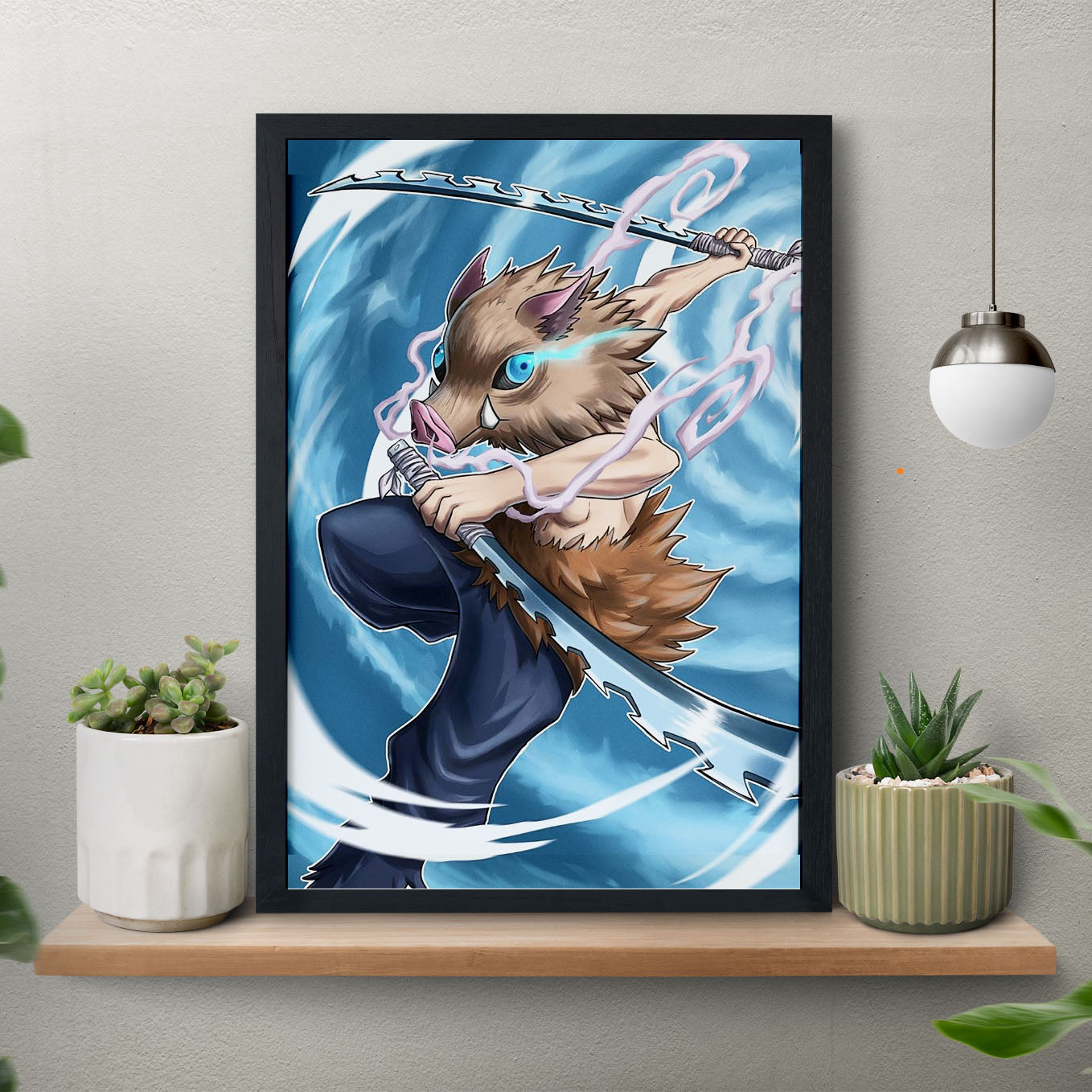 Demon Slayer Inosuke Animal Form Art Style Poster framed 13x19-Inch - SoulAbiti