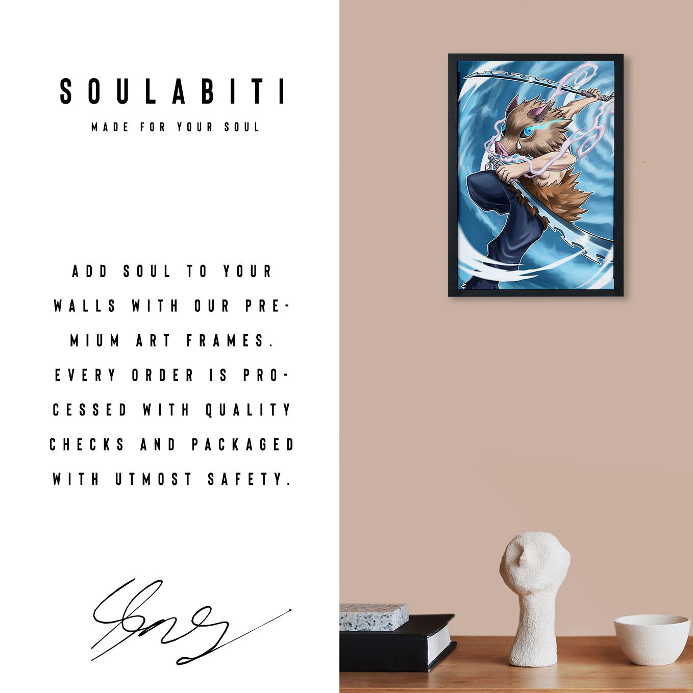 Demon Slayer Inosuke Animal Form Art Style Poster framed 13x19-Inch - SoulAbiti