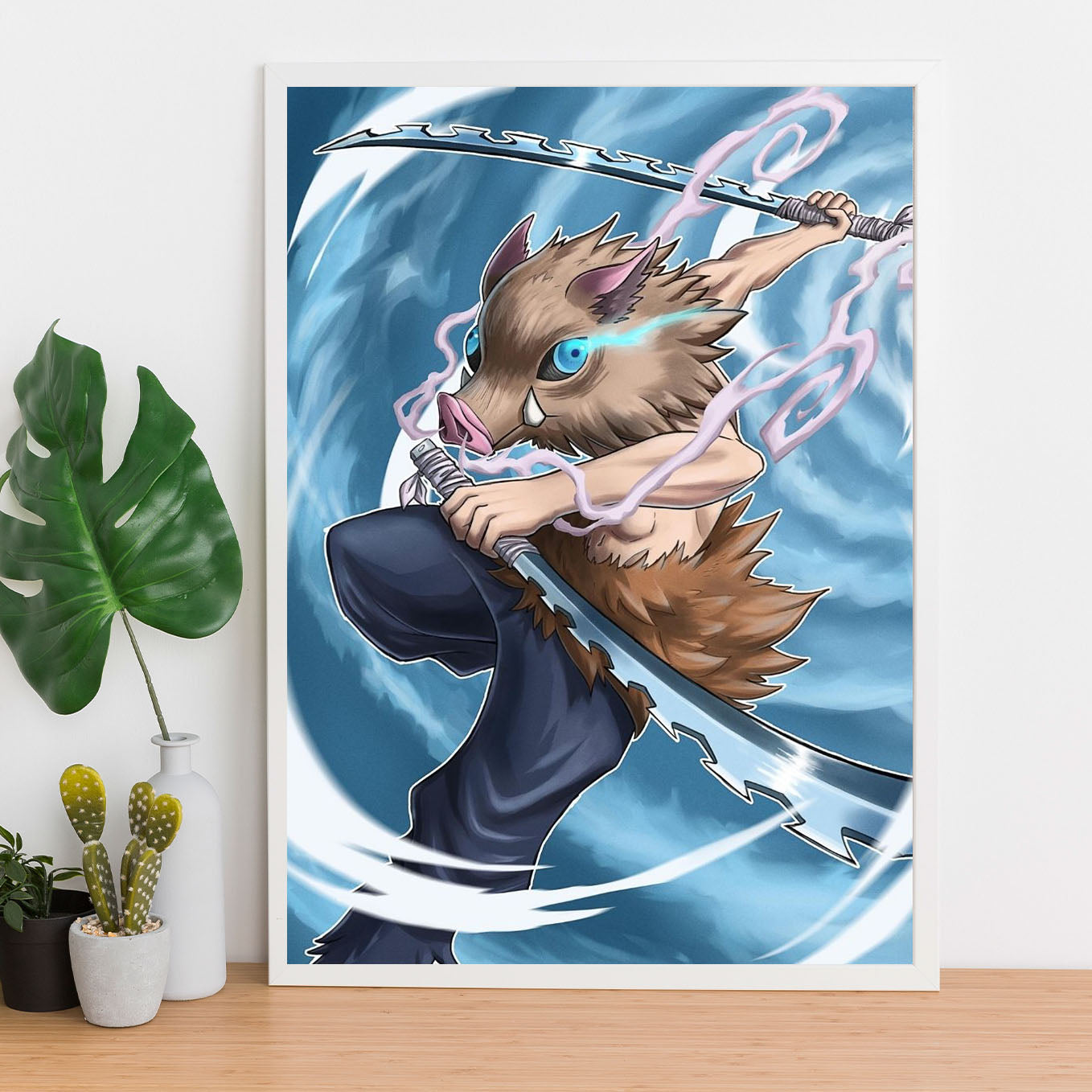 Demon Slayer Inosuke Animal Form Art Style Poster framed 13x19-Inch - SoulAbiti