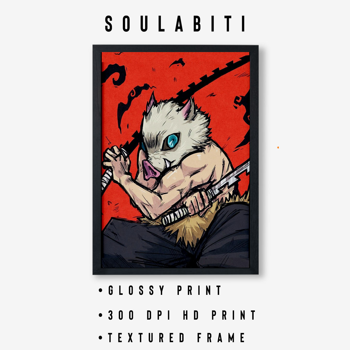 Demon Slayer Inosuke Beast Breathing Poster framed 13x19-Inch - SoulAbiti