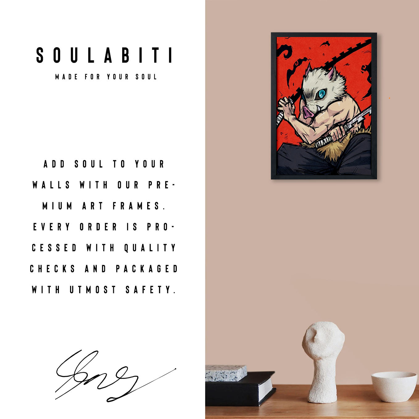 Demon Slayer Inosuke Beast Breathing Poster framed 13x19-Inch - SoulAbiti