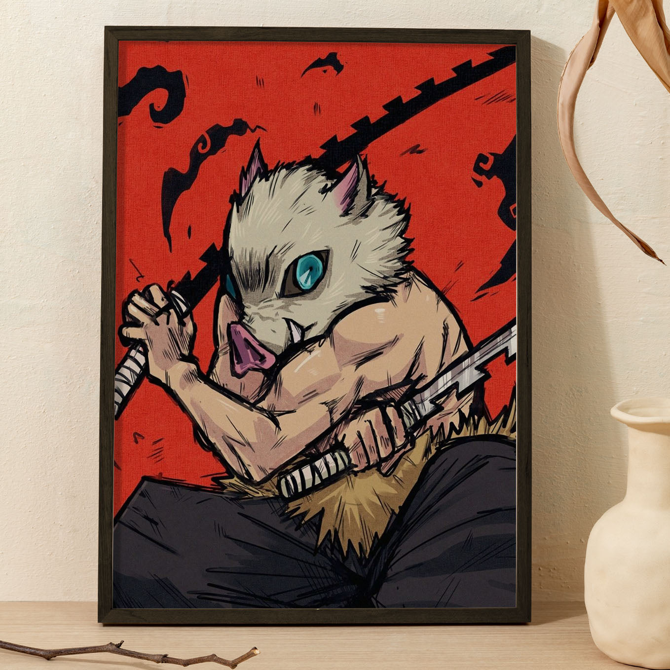 Demon Slayer Inosuke Beast Breathing Poster framed 13x19-Inch - SoulAbiti