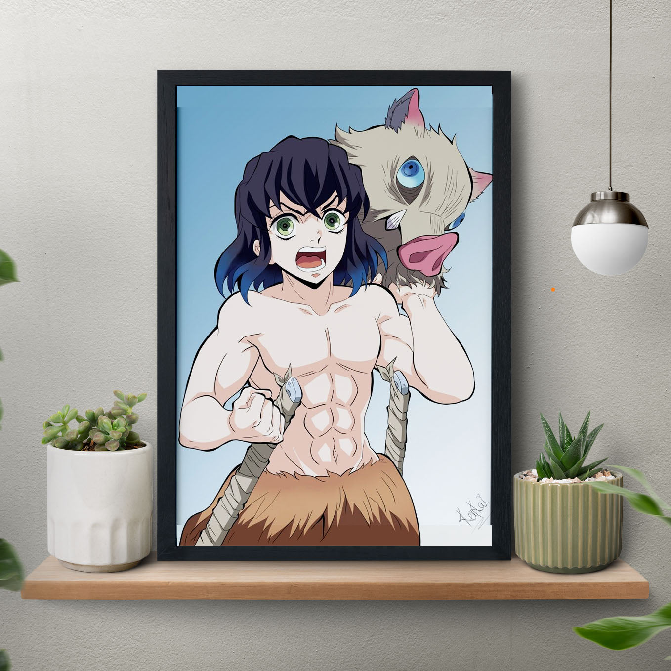 Demon Slayer Inosuke Poster art framed 13x19-Inch - SoulAbiti