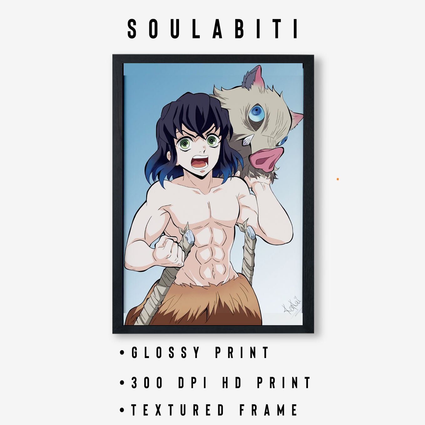 Demon Slayer Inosuke Poster art framed 13x19-Inch - SoulAbiti