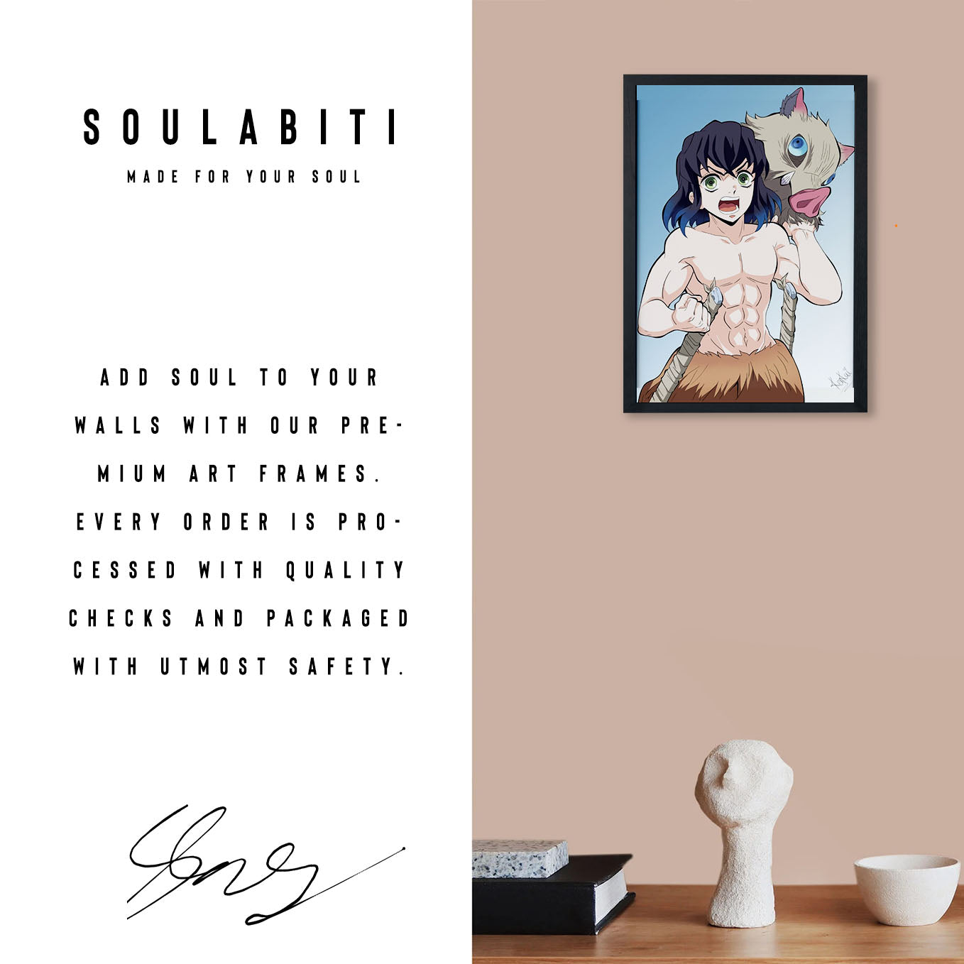 Demon Slayer Inosuke Poster art framed 13x19-Inch - SoulAbiti