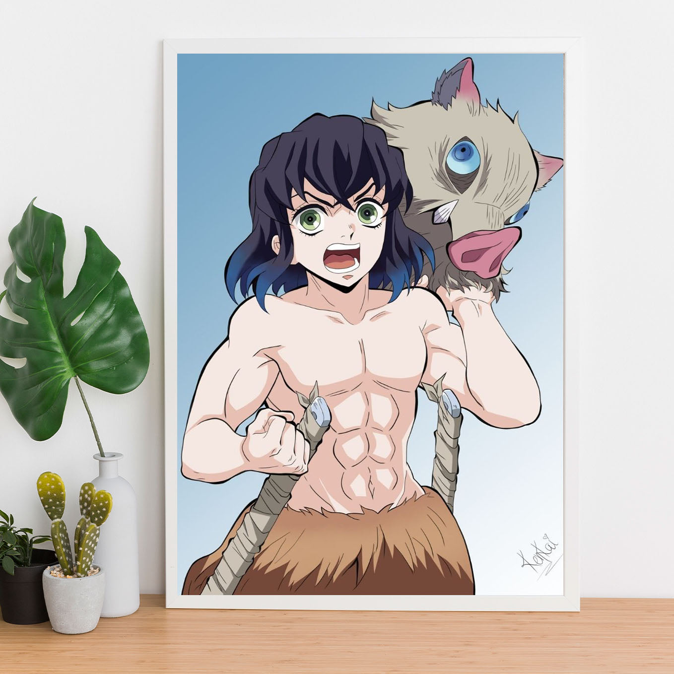 Demon Slayer Inosuke Poster art framed 13x19-Inch - SoulAbiti
